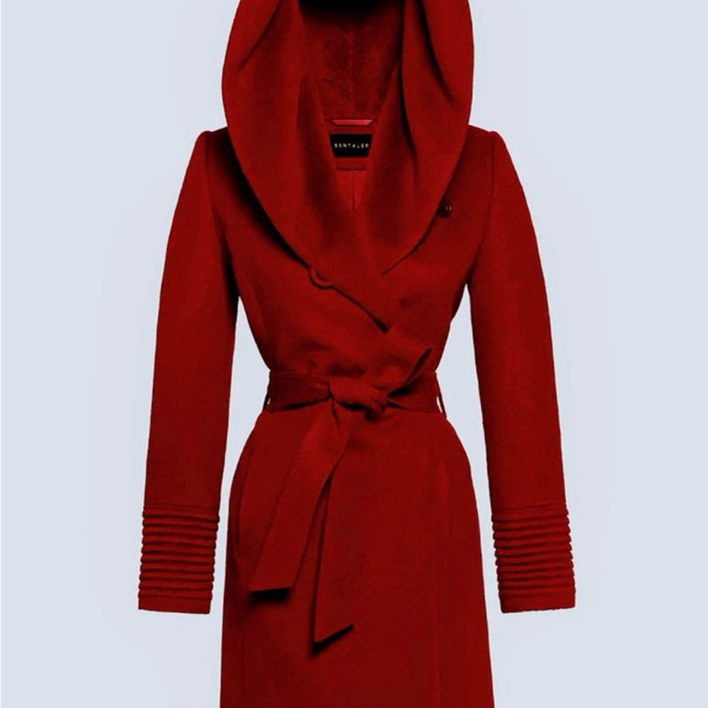 Sentaler Baby Alpaca Mid-Length Hooded Wrap Coat
